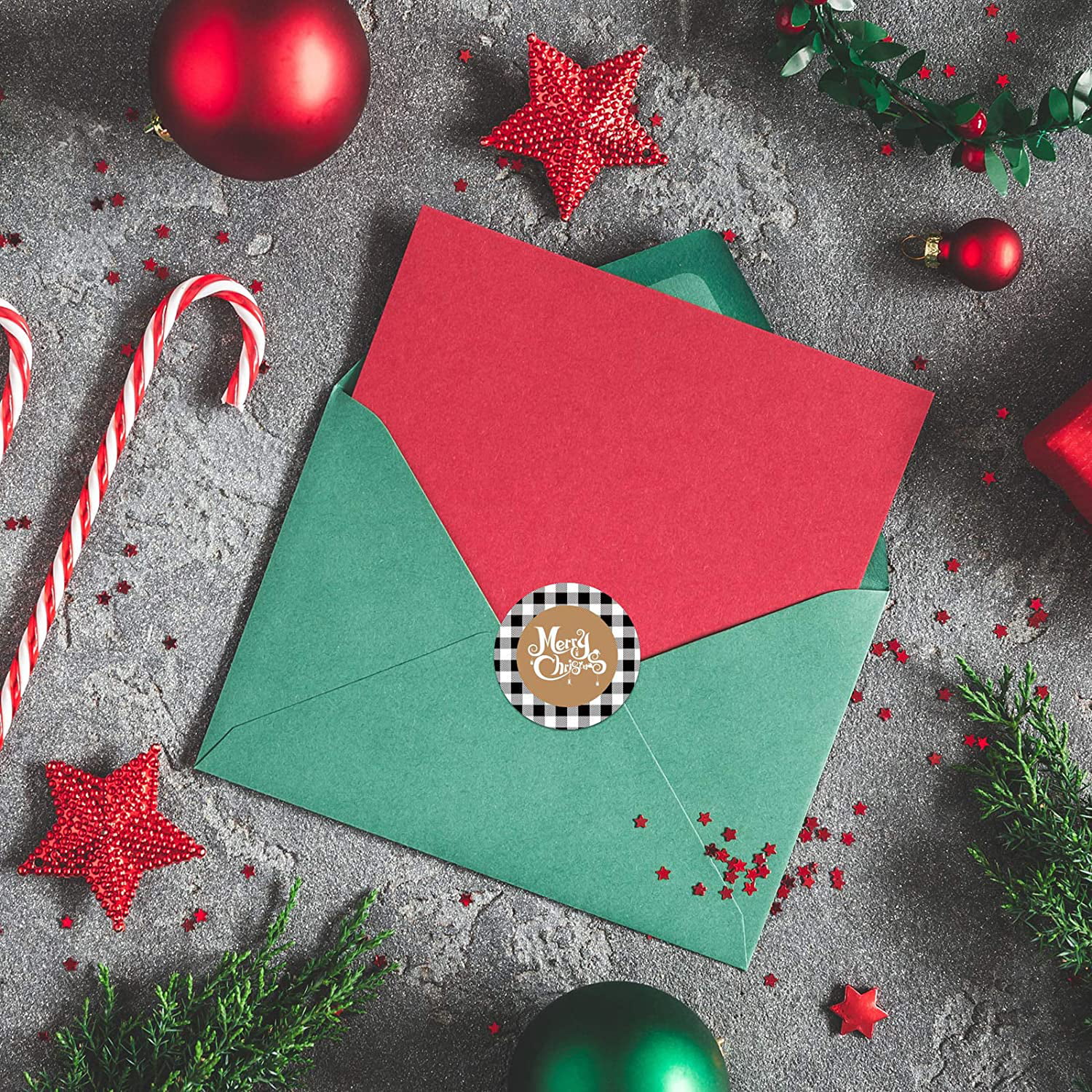 500* Merry Christmas Stickers Plaid Envelope Gifts Sealing Happy Holiday Labels 