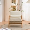 thumbnail image 2 of Accent Chair, Modern Upholstered Armchair with Oak Armrest, Comfy Single Sofa Chair Reading Chair with Lumbar Pillow for Living Room Bedroom Apartment, Beige, 2 of 8