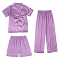 thumbnail image 2 of SILVERCELL 3Pcs Kids Girls Boys Satin Pajamas Set Silk Button-Down PJs Sets Soft Loungewear Short Sleeve Sleepwear, Size 5-14 Years, 2 of 8