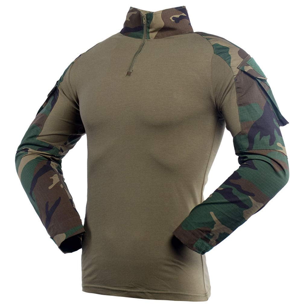 TACVASEN Mens Slim Fit Combat Rapid Assault Shirt Tactical Airsoft Camo Long Sleeve Shirts