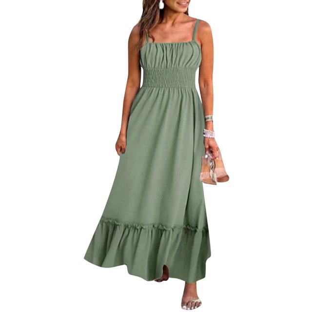 WILLBEST Robes Chambray pour Femmes 2024 Robe Longue Maxi à Bretelles Spaghetti Tenue de Plage pour Col Décontracté