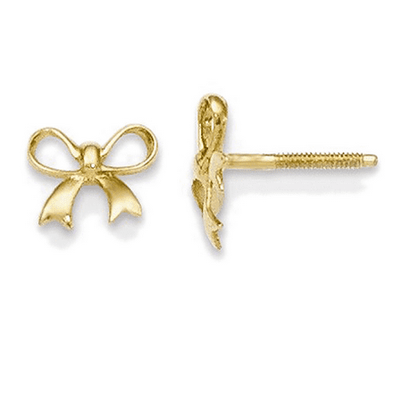 Copper Crystal Earrings - Child's 14K Yellow Gold Bow Childrens Stud Earrings