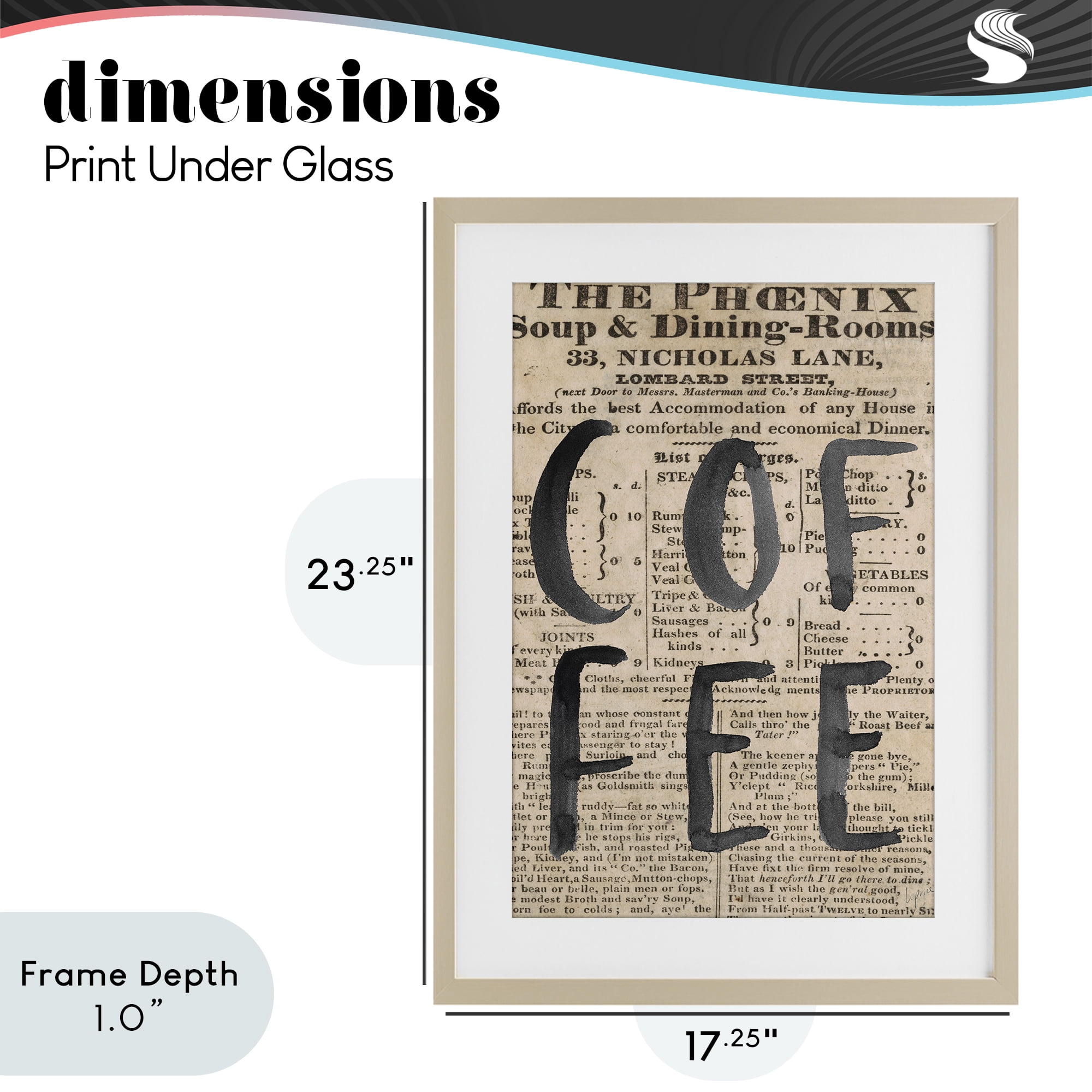 Stupell Industries Vintage Coffee Newspaper Birch Framed Print Under Glass, design by Lucille Price