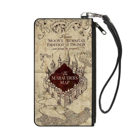 The Wizarding World of Harry Potter Wallet, Zip Pouch, Hogwarts School The Marauders Map Tan Reds, Canvas