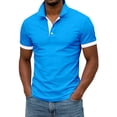 thumbnail image 4 of dgysar Mens Summer Polo Shirt, Color Block Contrast Design Lapel Collar Button Up Quarter Sleeve Loose Fit Polyester Synthetic Breathable Quick Dry Garment, Sky Blue, 2XL, 4 of 4