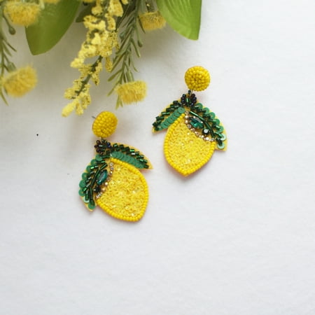 Yellow Lemon Earring Post Earrings Beaded Earrings Gift ideas Spring Earrings Summer Earrings Woman s Earrings Statement Earrings