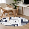 thumbnail image 4 of Modern Geometric Navy Blue Round Area Rug 3.3Ft Washable Circle Rugs for Dining Room Table, Abstract Minimalist Artwork Lines Non-Slip Carpet Floor Mats Indoor Outdoor Carpet Runner Home Decor, 4 of 8