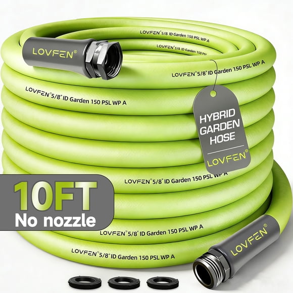 LOVFEN Heavy Duty Garden Hose 5/8 inch with Swivel Fitting, Super Flexible Water Hose, All-weather, Lightweight, Burst 600 PSI 25/50/75/100/150FT