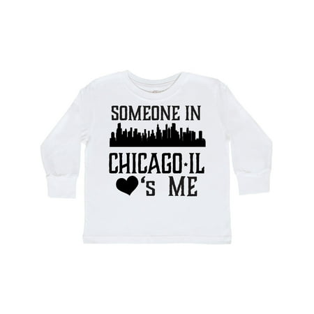 

Inktastic Chicago Illinois Someone Loves Me Skyline Gift Toddler Boy or Toddler Girl Long Sleeve T-Shirt
