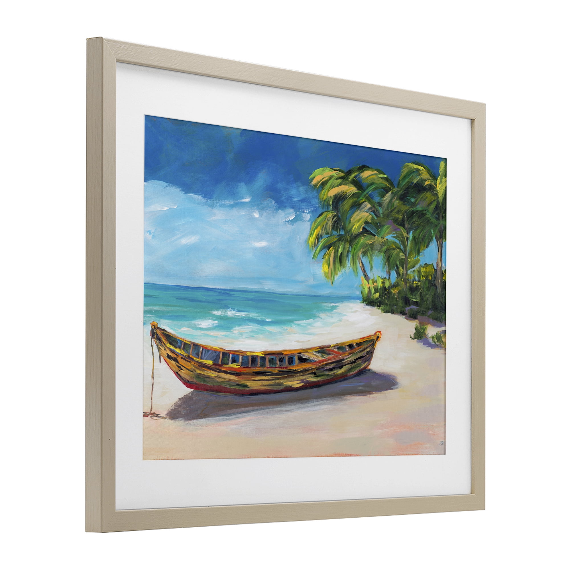 Stupell Industries Boat on Lost Island Birch Framed Print Under Glass, design by Julie DeRice