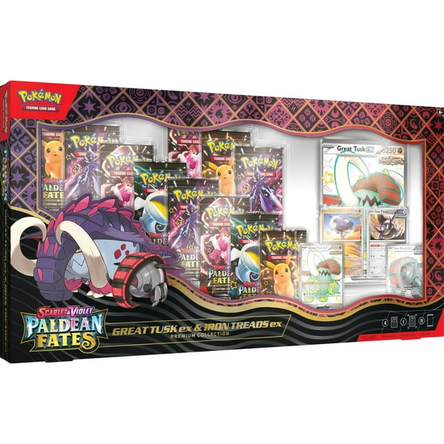 Pokemon TCG: Paldean Fates Great Tusk ex & Iron Threads ex Premium Collection - 11 Packs, Promo Cards