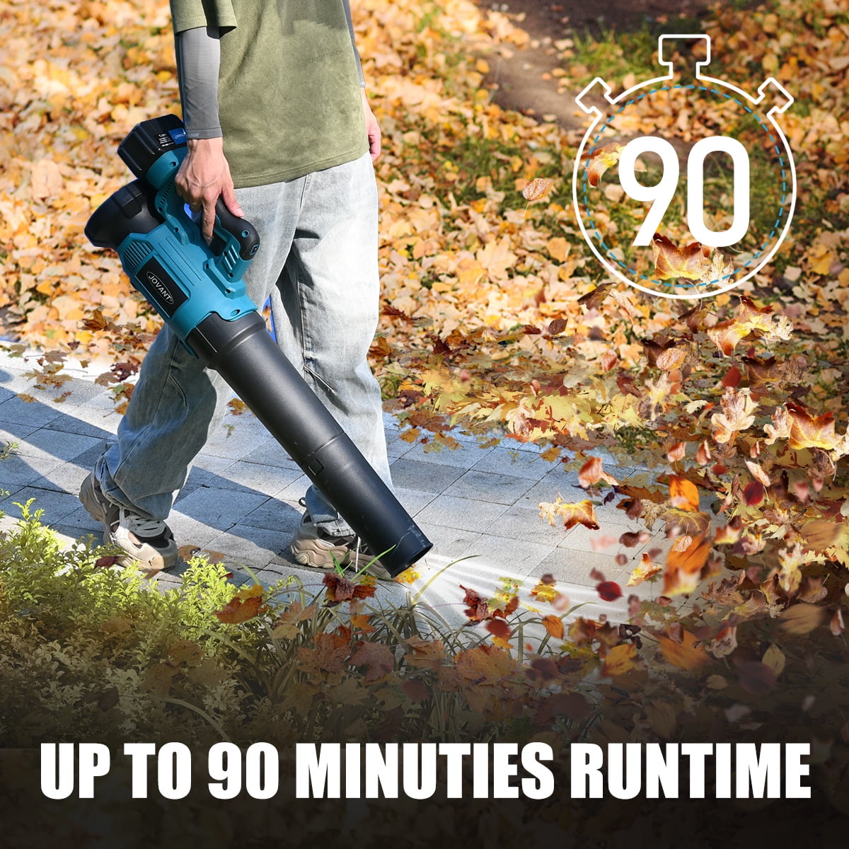 JOVANT  Cordless Leaf Blower delivers a maximum airflow of 670 CFM. It comes with a 20V MAX 1*6.0Ah battery and charger, making it suitable for street cleaning, park maintenance, plaza clean