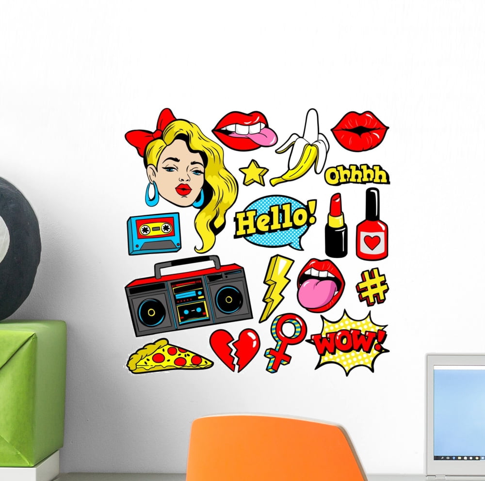 80s-90s Retro Pop-art Fashion Wall Decal Sticker Set Wallmonkeys Peel and Stick Graphic (12 in H ...