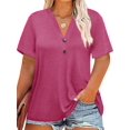thumbnail image 1 of Camiseta Chulianyouhuo talla grande con cuello en V y manga corta para mujer, 1 of 5