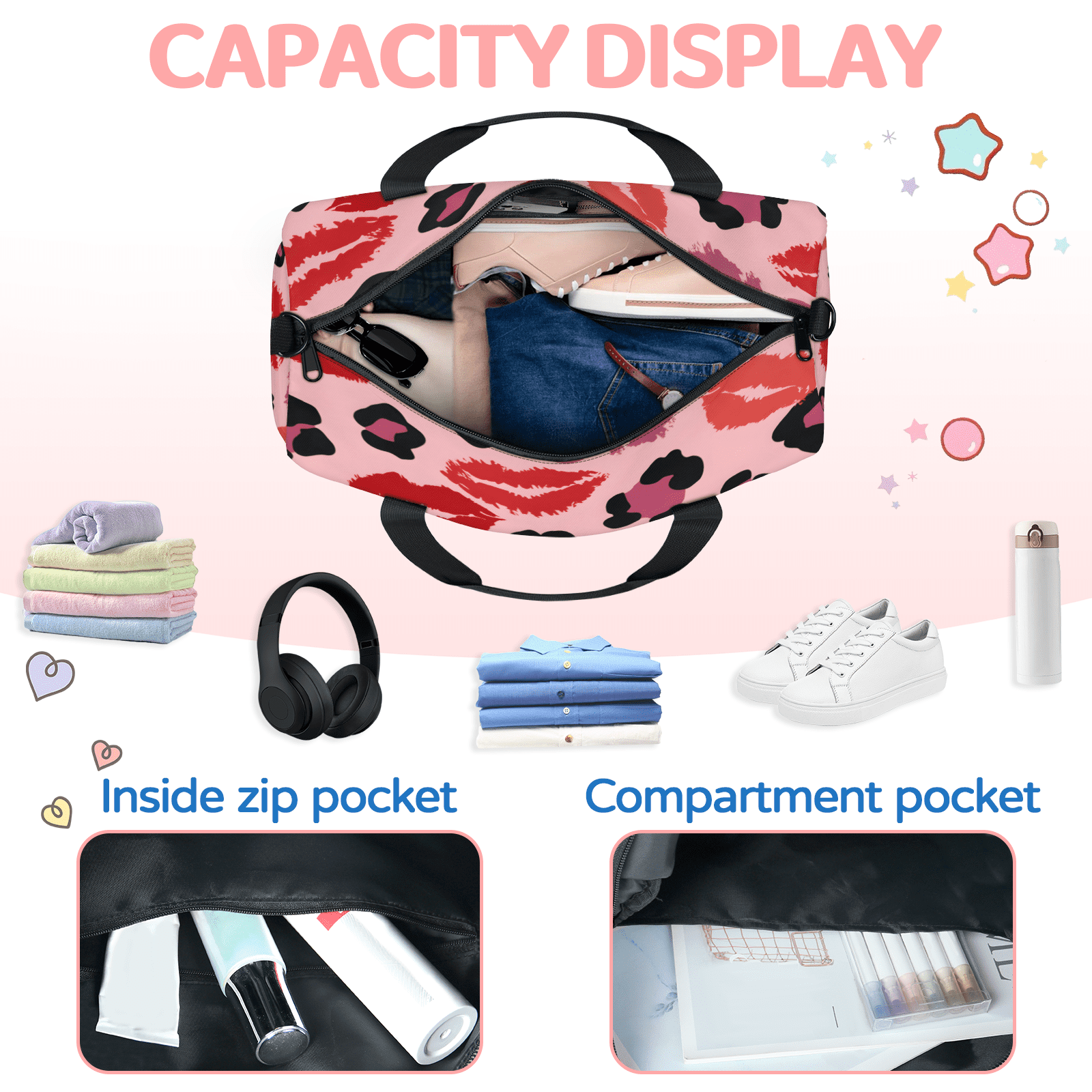 Herdesigns Valentine's Day Gym Bag for Women, Duffle Bag for Travel Sport, Lightweight Waterproof Carry on Weekender Dance Yoga Workout Bags