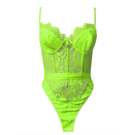 

Aayomet Lingerie For Women Naughty Play Women Lingerie Set with Garter Belts Bra and Panty Set Lace Teddy Bodysuit Yellow L