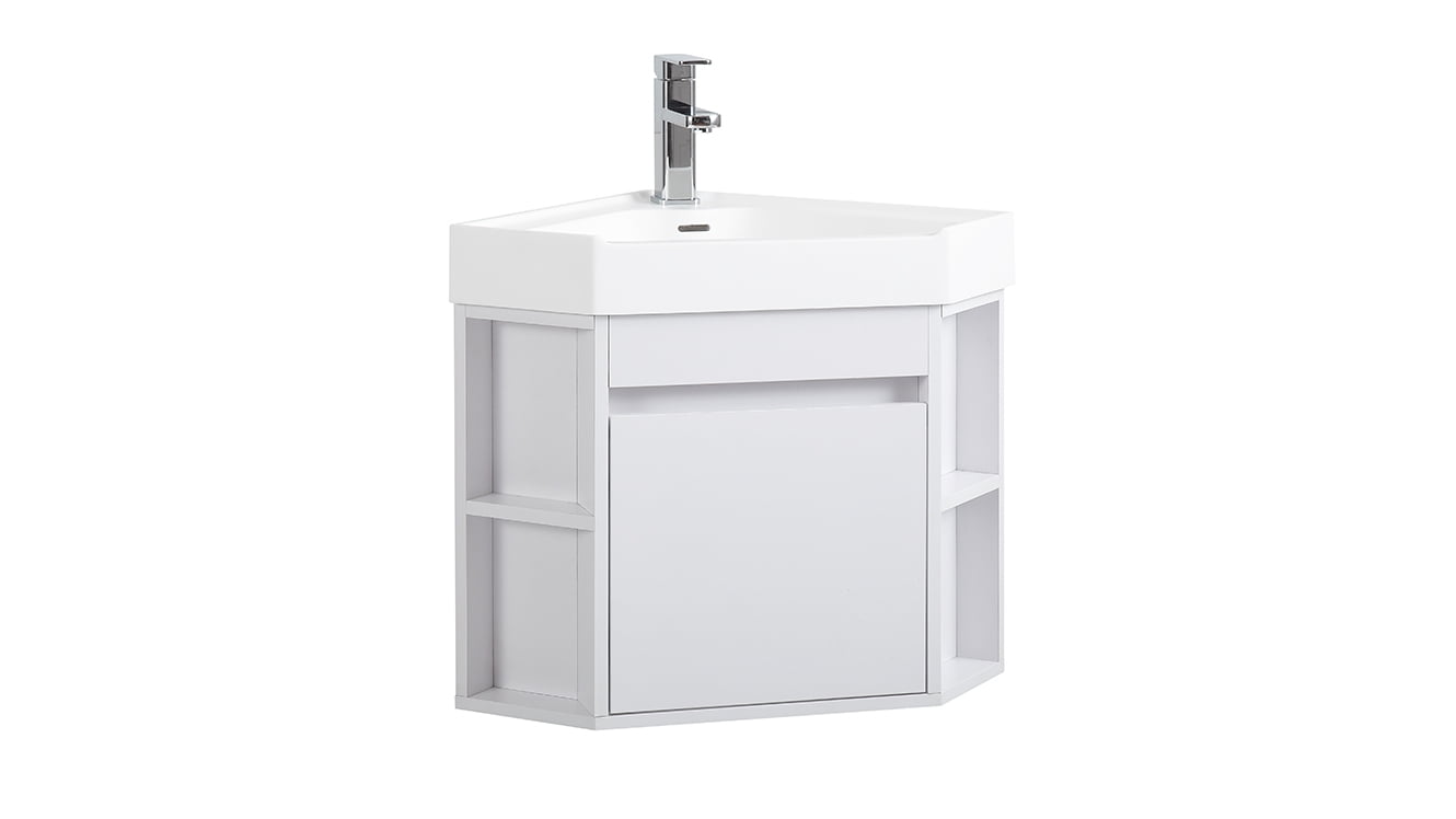 Tennant Brand 18" White Corner Bathroom Vanity with Matte Solid Surface
