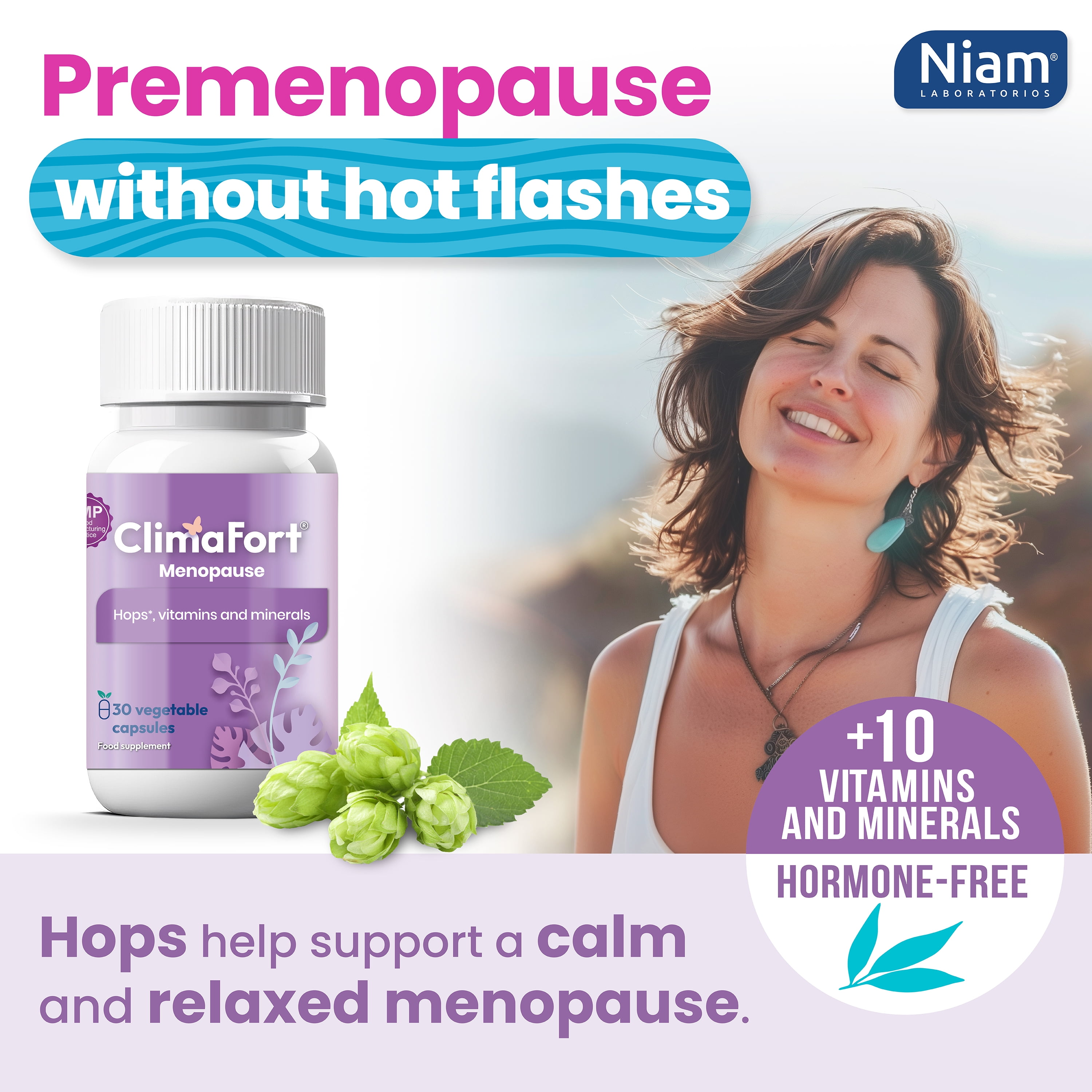 ClimaFort Menopause Support | Helps with Hot Flashes, Night Sweats, Mood Swings | Hormone-Free Menopause Relief Pills for Women | Hops, Vitamins & Minerals | 30 capsules | 1 Capsule Daily