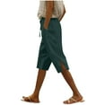 thumbnail image 2 of HongQid Capri for Women Summer Linen Solid Color Loose Straight Leg Pants with Pockets Side Slit Buttons Five Quarter Pants, 2 of 6