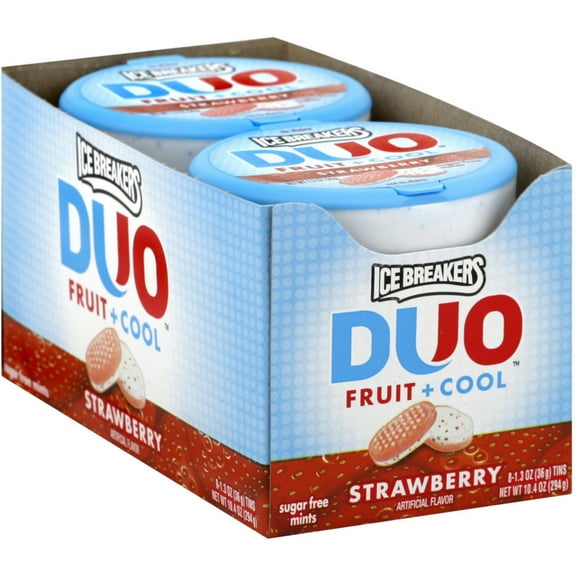 Ice Breakers Duo Fruit   Cool Sugar Free Mints, Strawberry 1.30 oz, 8 ea