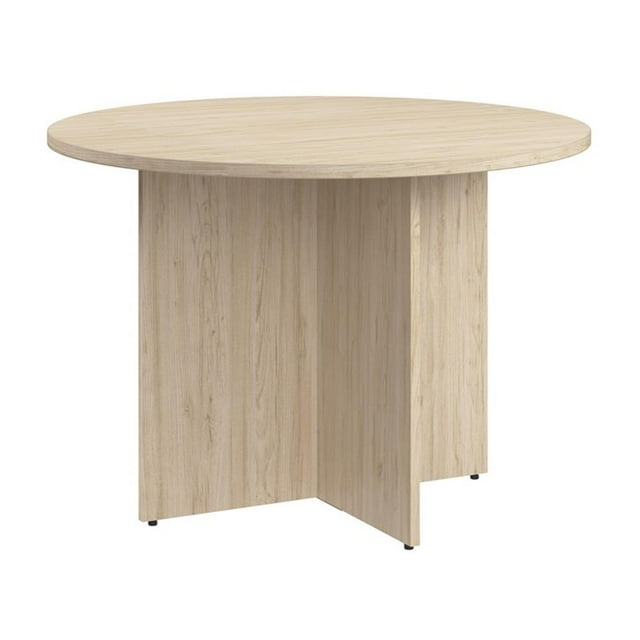 Pemberly Row Table de Conférence Ronde en Bois 42W avec Base en Bois en Orme Naturel