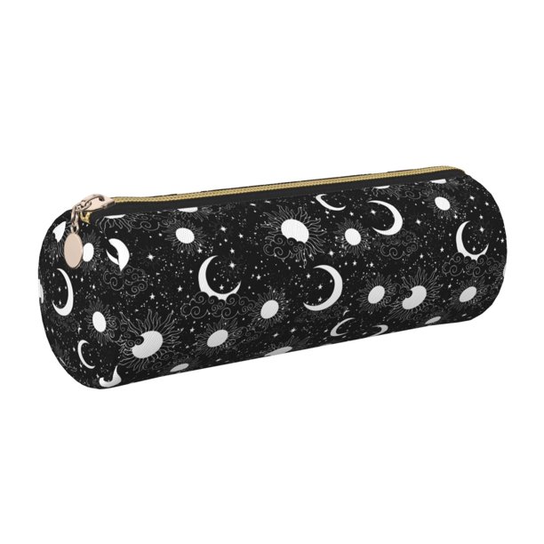 Disketp Crescent and Stars Estuche Organizador de Lápices de Cuero, Estuche de Oficina con Cremallera para Bolígrafo y Lápiz