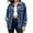 Blue, variant on Womens Denim Jackets Classic Button Down Trucker Coat Oversized Dropped Shoulder Long Sleeve Outerwear with Chest Flap Pockets for Spring Fall Vintage Look