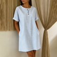 thumbnail image 5 of Blmnix Striped Dress Woman Dress Shift with Pockets Button Down Dress Blue Mini Crew Neck Short Sleeve Adaptable Dresses for Women Casual XXL, 5 of 7