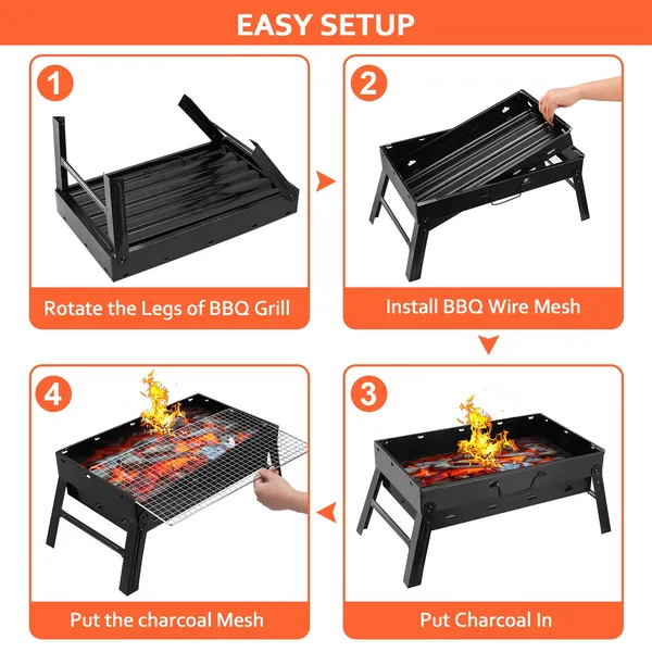 Foldable Portable BBQ Charcoal Grill Grill Lightweight Smoker Grill for Camping Picnics Garden Grilling