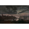 thumbnail image 2 of Johan Christian Dahl 18x13 Gold Ornate Wood Frame and Double Matted Museum Art Print Titled - Larvik by Moonlight (1839), 2 of 4