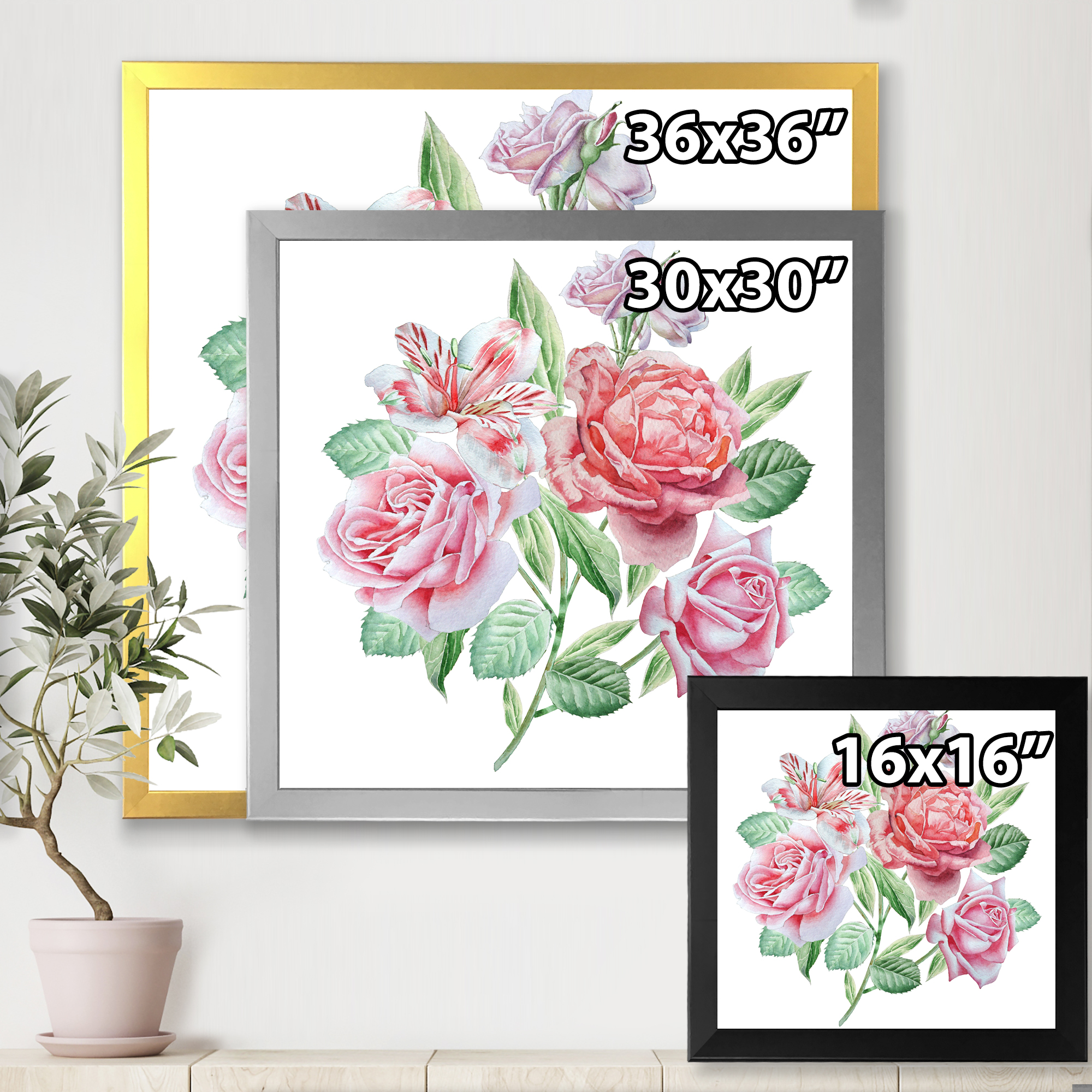 Designart 'Spring Flowers Alstroemeria Pink Roses' Traditional Framed Art Print