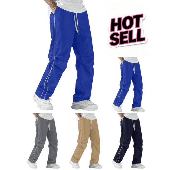 Nmnitkp Sweatpants for Men Summer Side Striped Track Pants, Drawstring Elastic Waist Baggy Wide Leg Casual Athletic Pants, Lightweight Breathable Streetwear Trousers with Pockets Blue,L