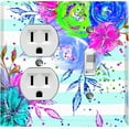 thumbnail image 1 of Metal Light Switch Plate Cover Floral Pastel Teal Striped Pattern FLW008, 1 of 13