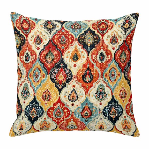 Throw Pillow Covers, Vintage Moroccan 16x16 Pillow Covers for Couch/Sofa/Bed, Abstract Bohemia Geometric Pattern Orange Decorative Square Linen Cushion Pillowcase for Home Decor