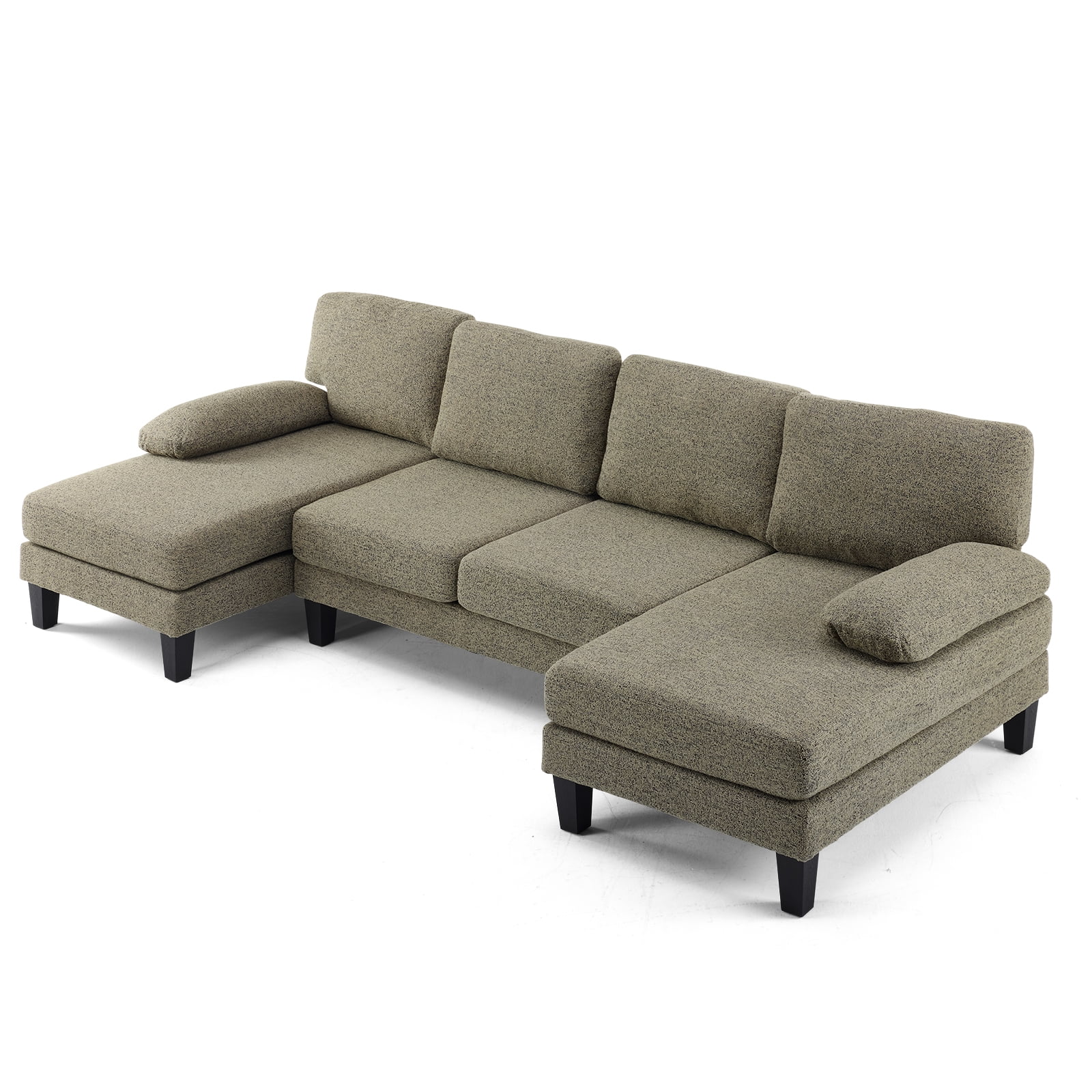 U-Shaped Convertible Sectional Sofa with 2 Chaise Lounges, 4-Seater Modular Couch with Removable & Washable Chenille Covers, L-Shaped Couches for Living Room Apartment, Heavy Duty Plastic Legs