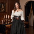 thumbnail image 4 of Renaissance Costume Women, Victorian Dress, Women Renaissance Costume Medieval High Waisted Skirt Set | 2 Piece Victorian Set,Off Shoulder Collar,Flared Sleeves,Skirt Length Up to Ankle, Black L, 4 of 6