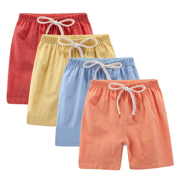 ZACPNCV 4PC Girls Bermuda Shorts Summer Loose Fit Elastic Drawstring Waist Straight Leg Knee Length Casual Shorts Cute Preppy Clothes Yellow 5-6 Years