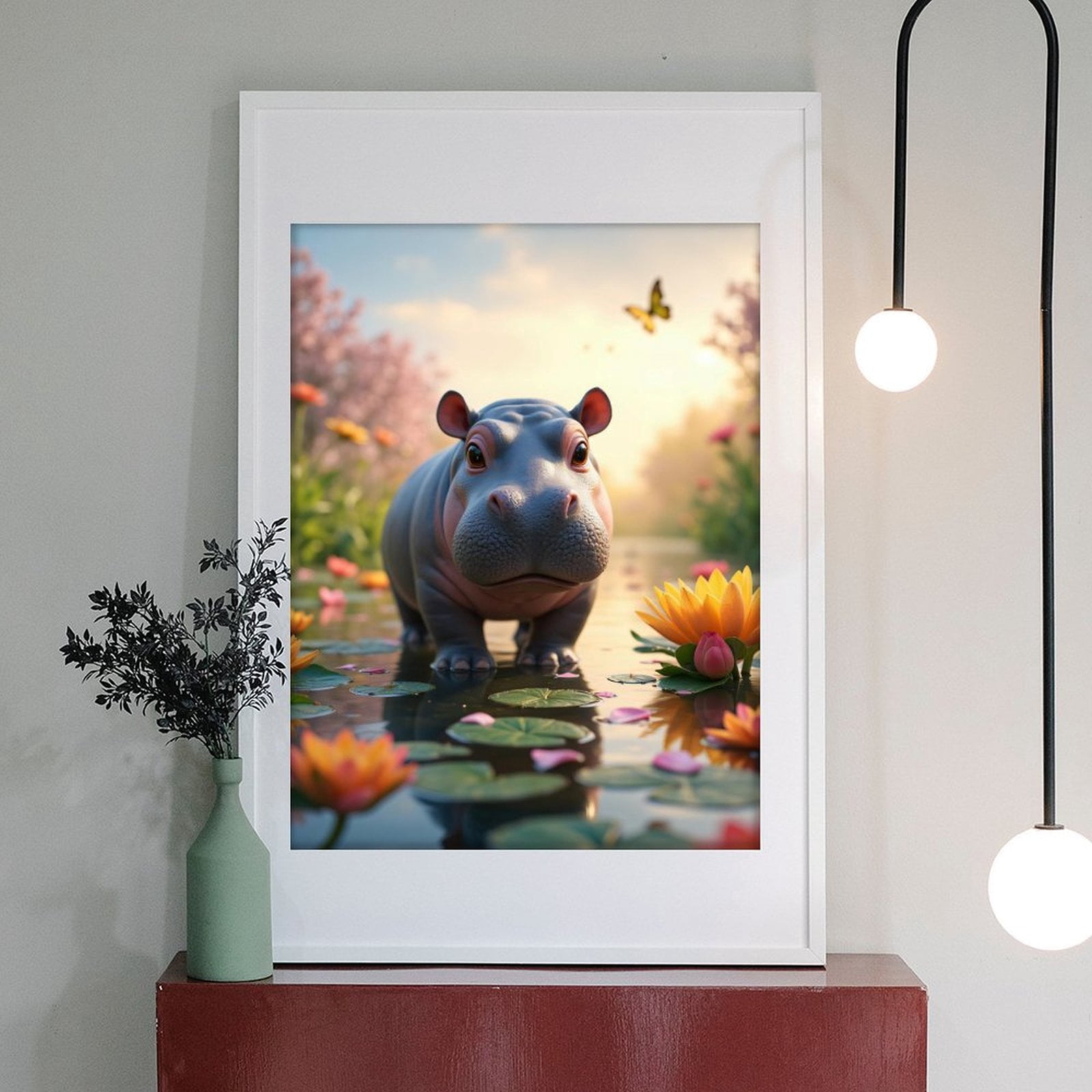Diamond Art Kits for Adults - 5d Hippo Pond Blossoms Butterfly Diamond Painting for Adults, Diamond Art for Adults Beginners, Diamond Painting Kits for Adults for Home Wall Decor