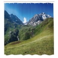 thumbnail image 2 of Ambesonne Landscape Shower Curtain, Snowy Mountains Meadows, 69"Wx84"L, Cobalt Blue and Olive Green, 2 of 4