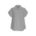 thumbnail image 6 of HongQid Women's Casual Roll Up Short Sleeve Button Down Shirts Cotton Blouses V Neck Casual Tunics Solid Color Tshirt with Two Pockets, 6 of 7