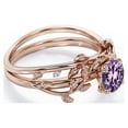 thumbnail image 3 of JeenMata Leaf and Vine - 0.5 TCW Round Cut Purple Amethyst - Solitaire Wedding Ring Set - 18K Rose Gold Plating over Silver, 3 of 6