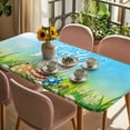 thumbnail image 3 of Green Easter Table Cloths for 6 Foot Rectangle Tables, Spring Floral Watercolor Eggs Pastoral Patio Waterproof Elastic Fitted Tablecloths, Washable Rectangular Table Cover for Camping, 3 of 8