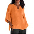 thumbnail image 1 of CHOK Tunique Décontractée d'Été pour Femmes T-Shirts en Coton Lin Manches 3/4 Col Rond Léger Basique, 1 of 5