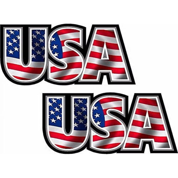(x2) 4" USA text Decal Set American Flag United States Vinyl Car Bumper 3M Reflective sticker