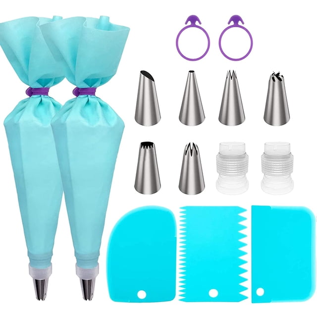 Juego de mangas y boquillas para decorar, suministros para decorar pasteles, con mangas pasteleras reutilizables y boquillas, convertidor estándar, anillo de silicona, herramientas para decorar