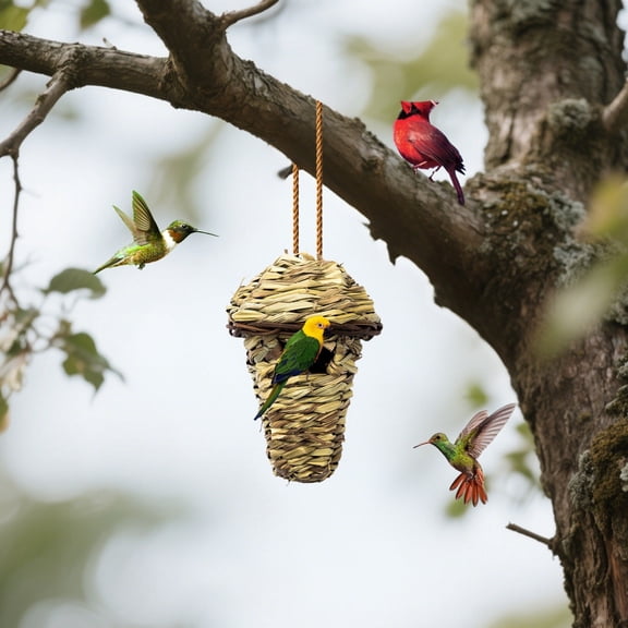 Bird for Outdoor Garden | Straw Handmade Woven Gourd Bird Home for Pet Birds and Gardeners