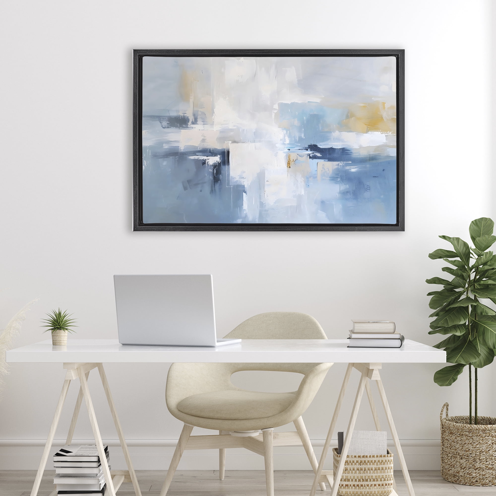 Stupell Industries Blue Sea Mist Horizon Black Framed Floater Canvas Wall Art, design by Creative Studio