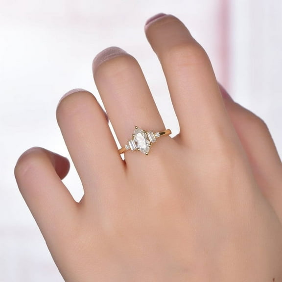 Cora Jewellery 2CT Art Deco Marquise Moissanite Engagement Ring For Women, 14K Yellow Gold