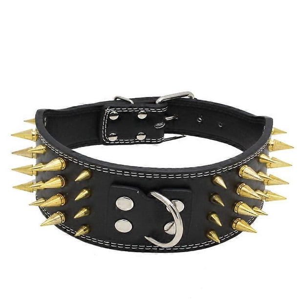 Adjustable Spiked Dog Collar PU Leather 4 Rows Studded Pet Collars Ring for Small Medium Large Dog Puppy (66 * 7.5CM-Black)