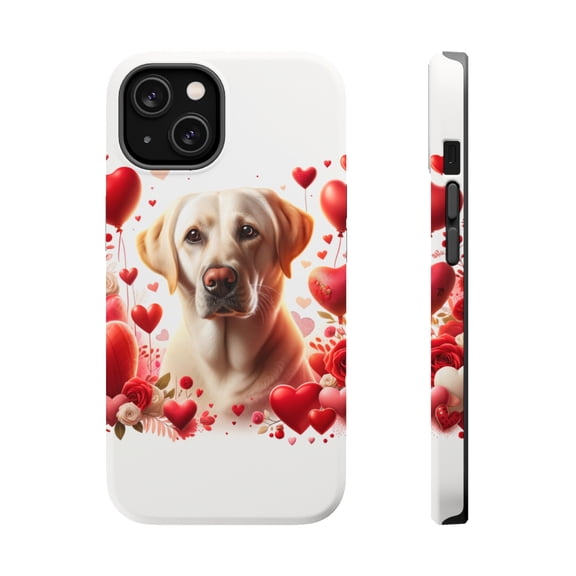 DistinctInk Tough Case for Apple iPhone 13 MINI (5.4" Screen), Compatible with MagSafe Charging - Valentine's Day Labrador Retriever